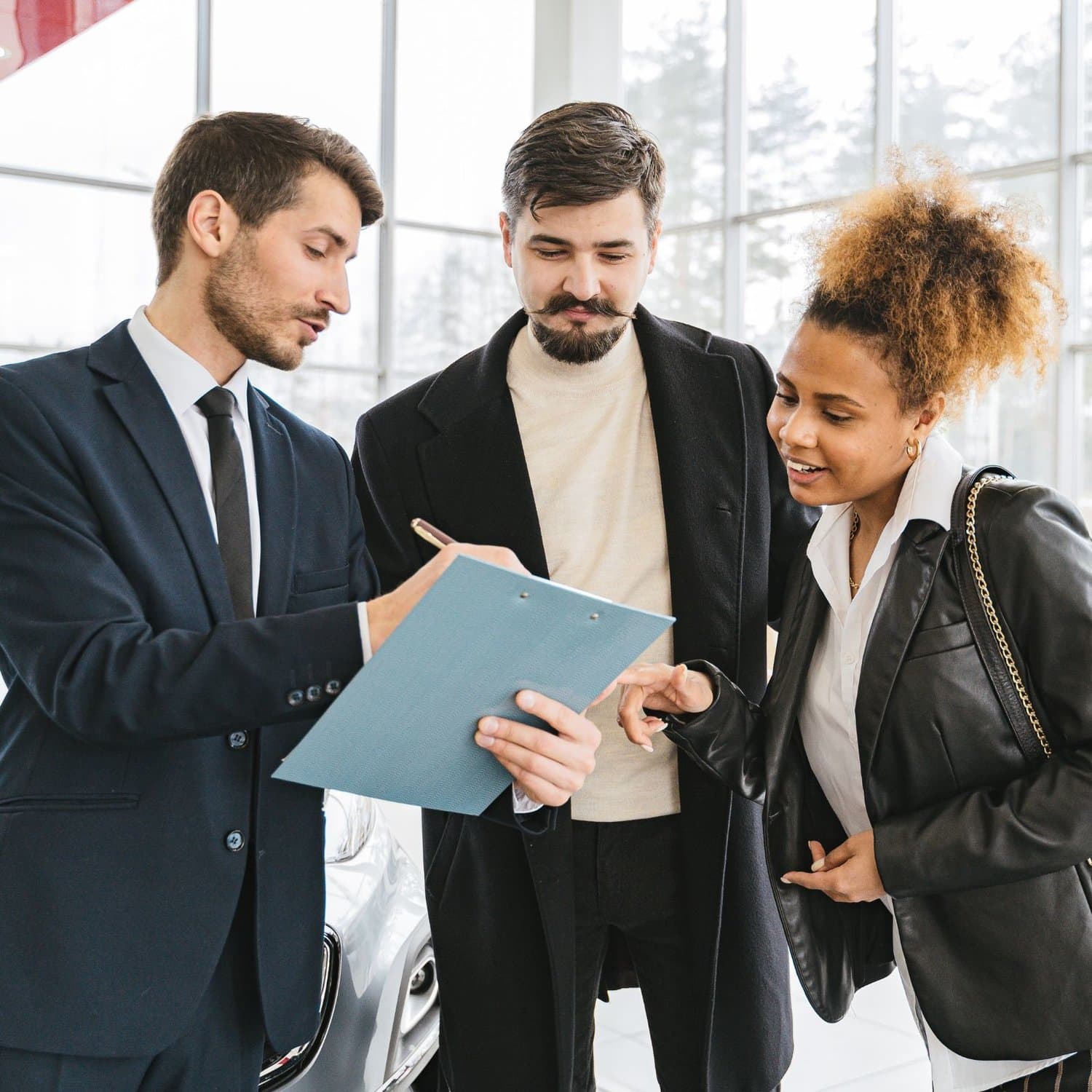 Couple leasing a car