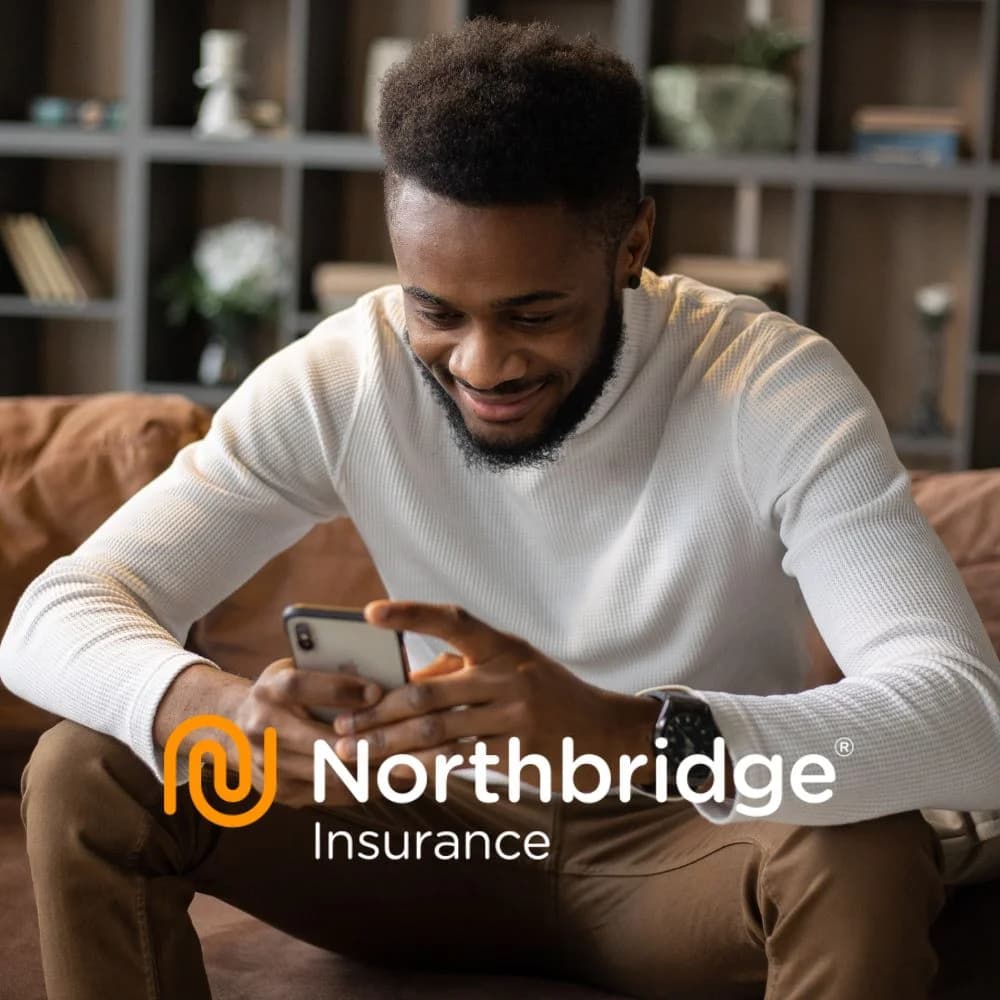 A person on a couch using a smartphone; Northbridge Insurance branding appears on the image.